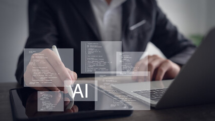 AI-driven web development and programming Abstract program code digital concept