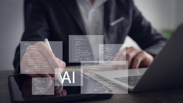 AI-driven web development and programming Abstract program code digital concept