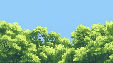 Obraz premium Lush green treetops against a clear blue sky.