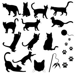 vector silhouette set of pet cats