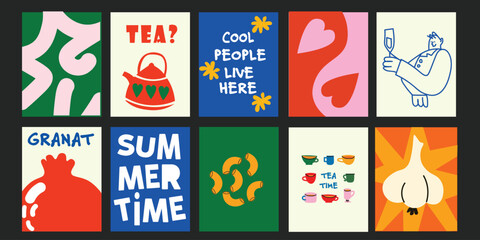 Playful and colorful banners for seasonal menus and food events.

