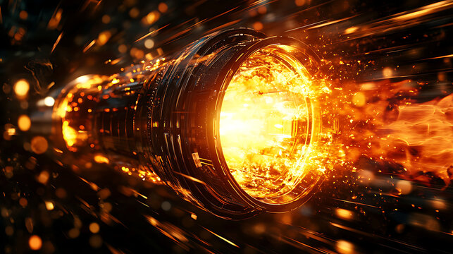 A glowing, fiery tube with a bright light at the end