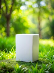 White box is sitting on the grass