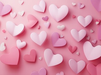 Pastel pink background filled with various sizes of hearts for valentine's day celebration theme