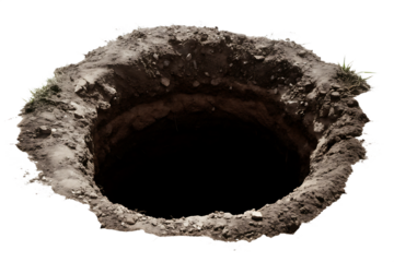 Dark hole in the ground isolated on a white background png ai generated