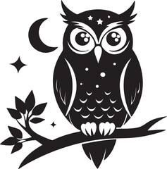 Owl on Tree Branch Silhouette – mysterious and detailed