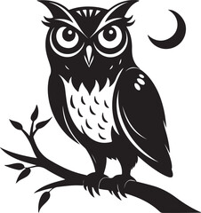 Owl on Tree Branch Silhouette – mysterious and detailed