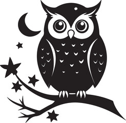 Owl on Tree Branch Silhouette – mysterious and detailed