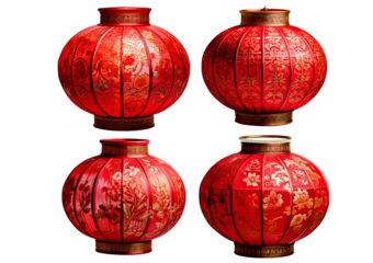 Elegant red lanterns asian market culture close-up. isolated on a transparent or white background.