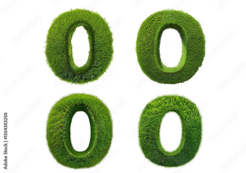 Fototapete Set Grass font 3d rendering letter O isolated on a transparent or white background