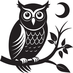 Owl on Tree Branch Silhouette – mysterious and detailed