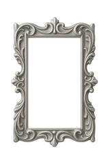 Vertical Rectangular Silver Frame with Ornate Baroque Detailing, Cutout Transparent PNG