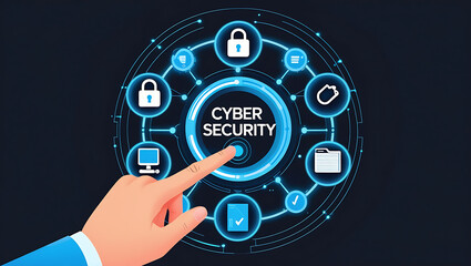 "Interactive Cybersecurity Dashboard Interface with Icons for Threat Monitoring and Data Protection"

