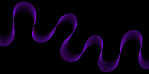 Abstract background with lines and waves. Medium banner size. Element for design isolated on black. Vector background for brochure, booklet, flyer, poster. Purple and black gradient