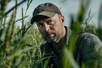 Field-crop agronomist performs his work professionally at his workplace, he loves his job very much