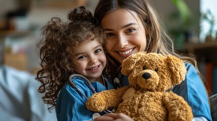 Beautiful doctor pediatrician diagnoses child and develops treatment strategy