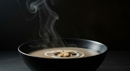 Mushroom soup in bowl with steaming vapor