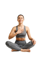 Woman meditating in lotus position