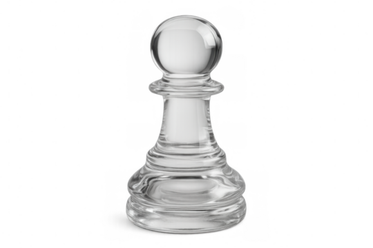 Transparent glass pawn on a checkered background, embodying strategic thinking, planning, and decision-making in games and business