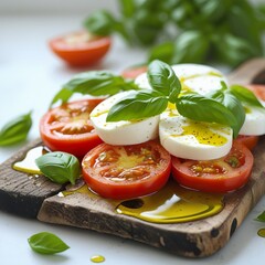 Italian caprese salad with sliced tomatoes  mozzarella  basil  olive oil