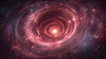 A dynamic portal swirling with deep reds and rich purples radiating energy rings against a starry background in a vivid cosmic environment