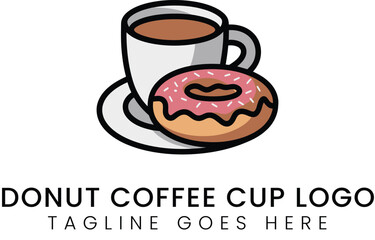 Coffee cup and pink donut illustration for branding of sweet breakfast