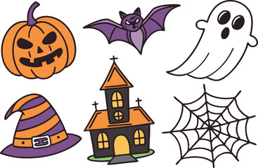 Halloween Clipart Collection for October Spooky Design Projects. Fun Halloween Clipart Set for Kids Party and Craft Themes. October Holiday Clipart for Halloween Decorations and Graphics