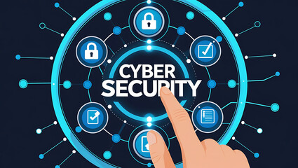 "Interactive Cybersecurity Dashboard Interface with Icons for Threat Monitoring and Data Protection"

