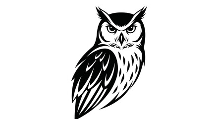 Obraz premium Powerful Black and White Illustration of a Majestic Owl with Intense Gaze Symbolizing Wisdom and Mystery