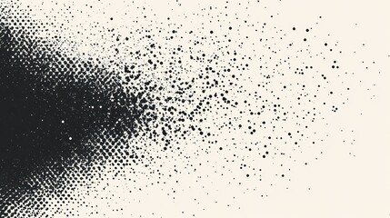 Abstract halftone pattern, black dots on beige background, exploding effect.