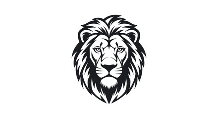 Monochrome Lion Head with Intricate Mane in Bold Black and White Graphic Image