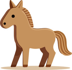 Minimalist Wooden Horse Vector Illustration – Flat Design Toy Horse Icon