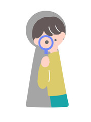 鍵穴の向こうから内側を見ている男性のイラスト　鍵穴の内側からの視点