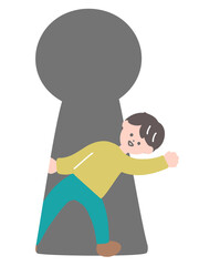 鍵穴から男性がひょっこり出てくるイラスト