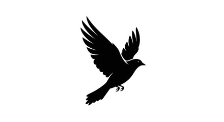 Fototapeta premium Silhouette Of a Black Bird in Flight on White Background Minimalist Style Illustration