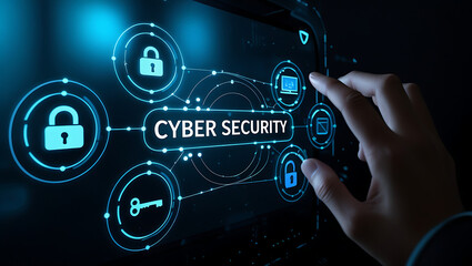"Interactive Cybersecurity Dashboard Interface with Icons for Threat Monitoring and Data Protection"

