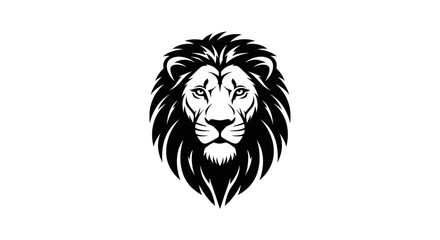 Obraz premium Frontal Black and White Graphic of a Lion's Head with Detailed Mane on a Clean White Canvas