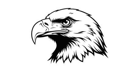 Obraz premium Black and White Detailed Illustration of Eagle Head in Profile View on White Background