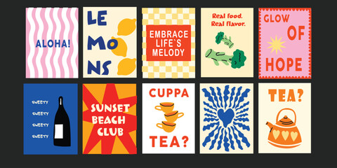 Digital banner pack with summer food, floral textures, and joyful human elements.
