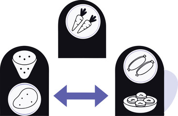 Infographic-style background showing cartoon enzymes transforming raw food icons into cooked ones with stylized steps
