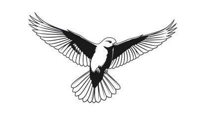Naklejka premium Stylized Illustration of a Bird Soaring with Wings Spread Wide in Black and White Design