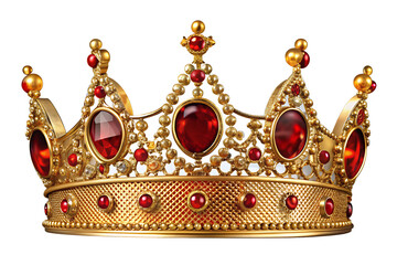 Regal gold crown with red jewels isolated on a white background
