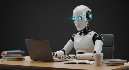 Robot working on laptop