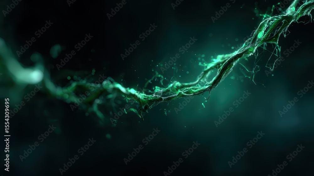 Poster an abstract representation featuring ethereal green light tendrils, creating a sense of movement and