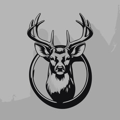 Create a simple 2d design of a male whitetail deer head for use on a patch  Deer antlers should have 8 points