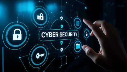 "Interactive Cybersecurity Dashboard Interface with Icons for Threat Monitoring and Data Protection"

