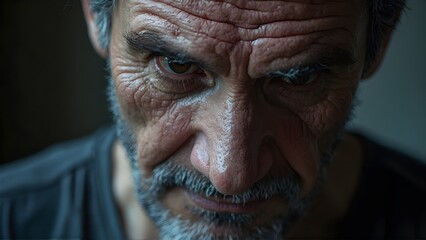 Close-Up Portrait A Mature Man's Silent Emotional Struggle