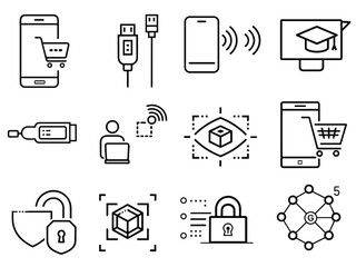 IT Technology Line Icons for Software Development, Tech Websites, Mobile Applications, Educational Materials and Digital Business Presentations