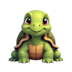 Fototapeta premium Green 3D Cartoon Turtle with Transparent Background, 3D Realism Design Element