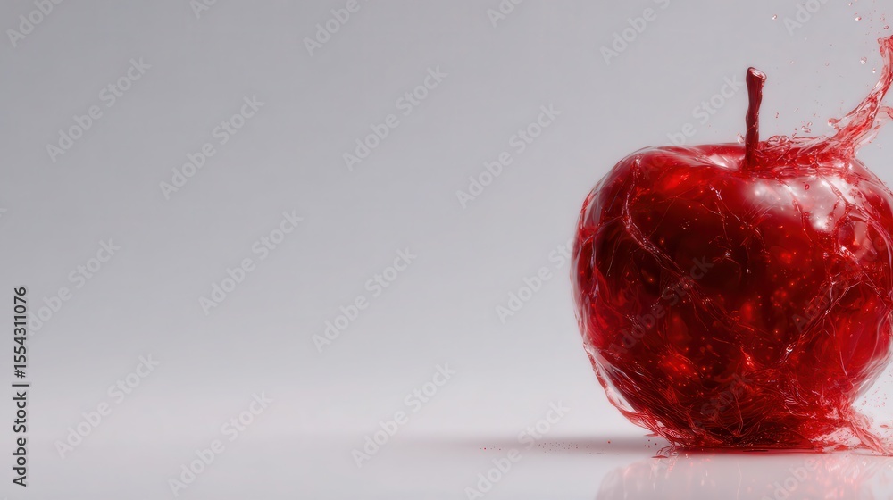Poster an artistic representation of a red apple being splashed with water, creating a dynamic and refreshi